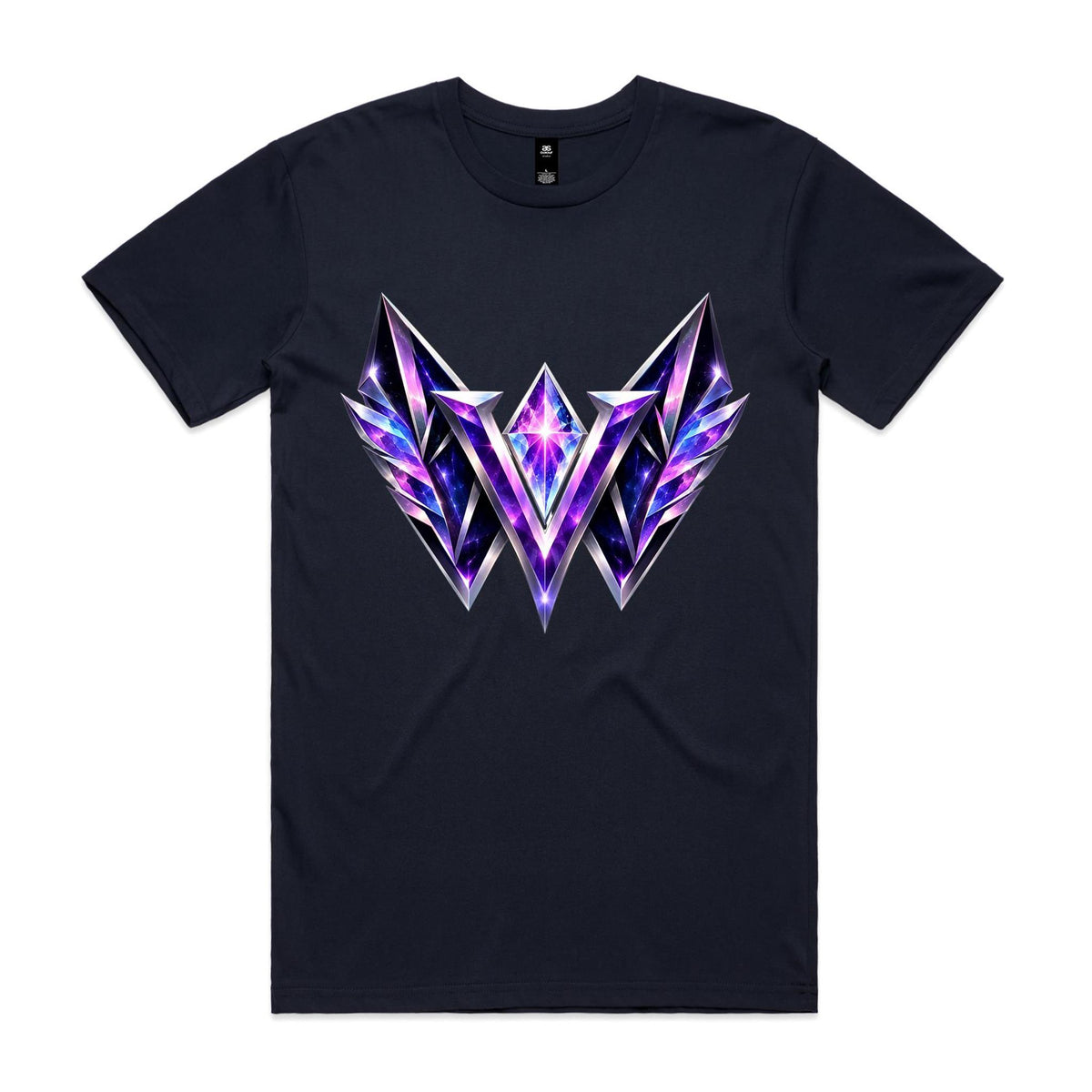 VUDU WULF VW Crystal Stamp tee, Navy: amethyst gem-cut VW mark
