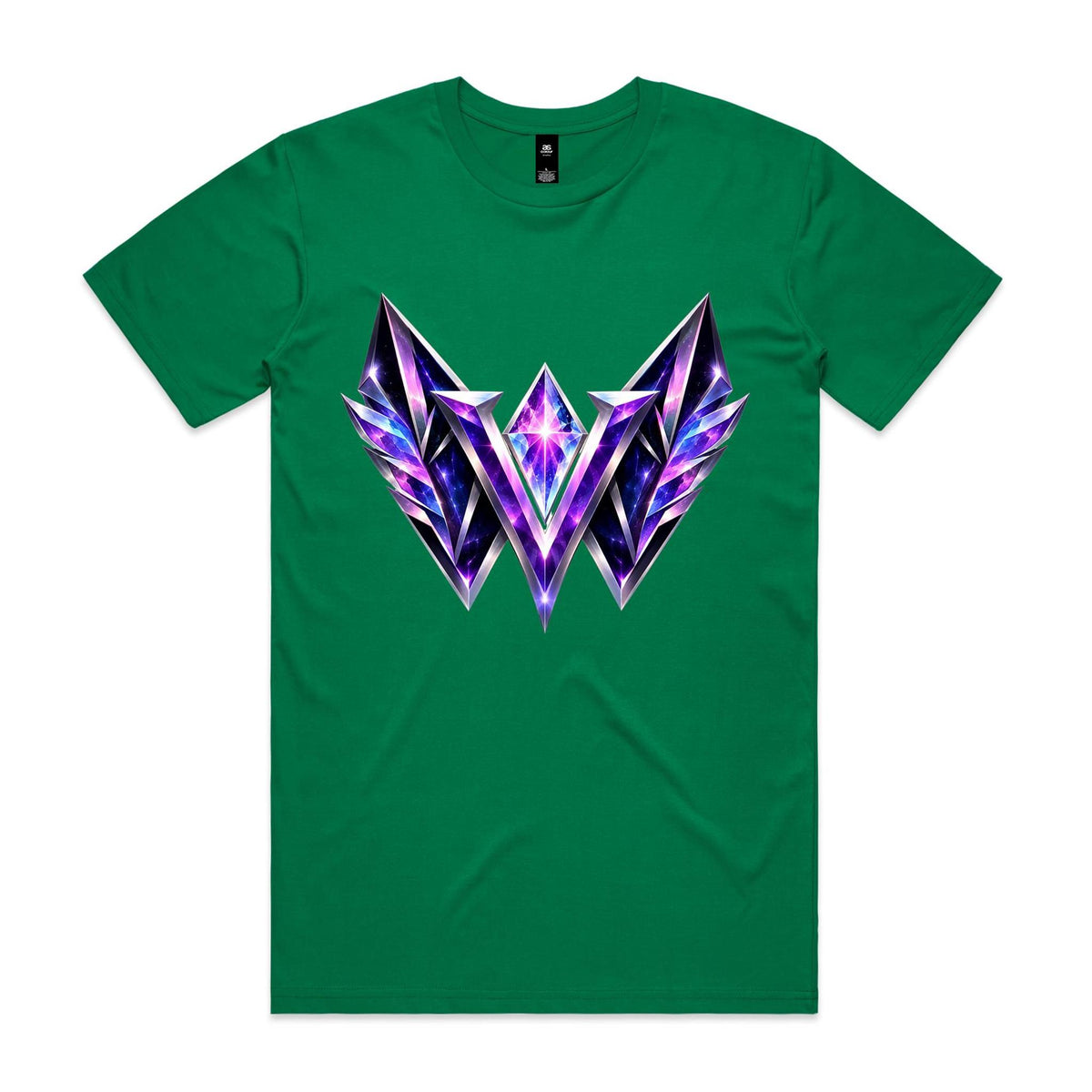 VUDU WULF VW Crystal Stamp tee, Kelly Green: amethyst gem-cut VW mark