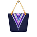 VUDU WULF Crystal V tote (Quill): amethyst crystal V on navy, yellow handles