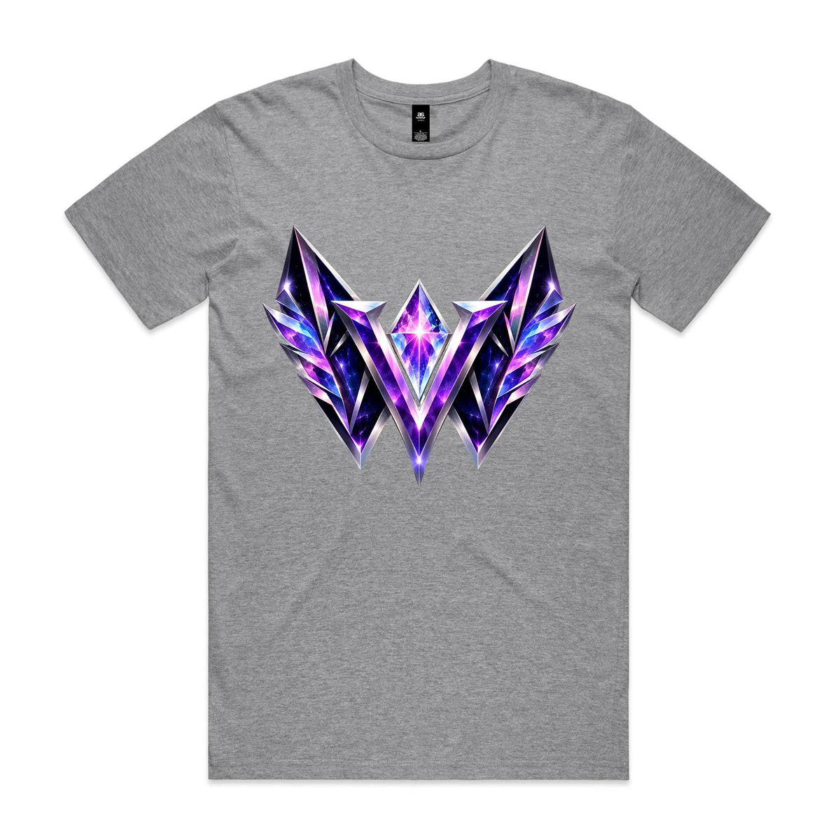 VUDU WULF VW Crystal Stamp tee, Grey Marle: amethyst gem-cut VW mark