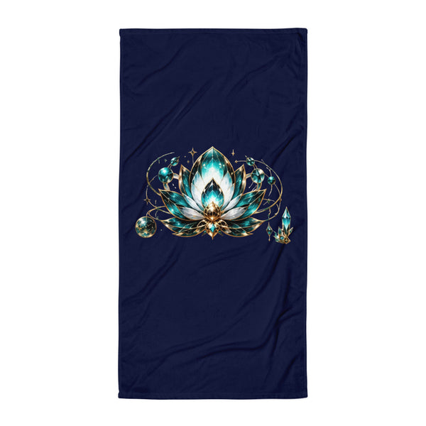 VUDU WULF Crystal Lotus beach towel (Lyra): one crystal lotus centred on deep navy