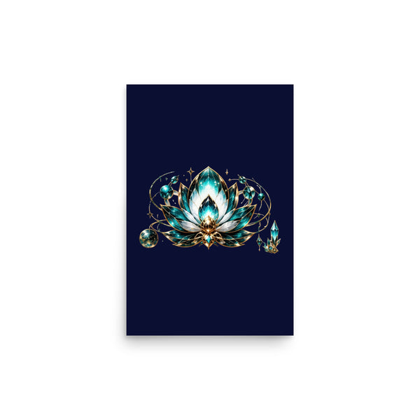 VUDU WULF Crystal Lotus poster (Sage): crystal lotus on deep navy, 12×18 matte print