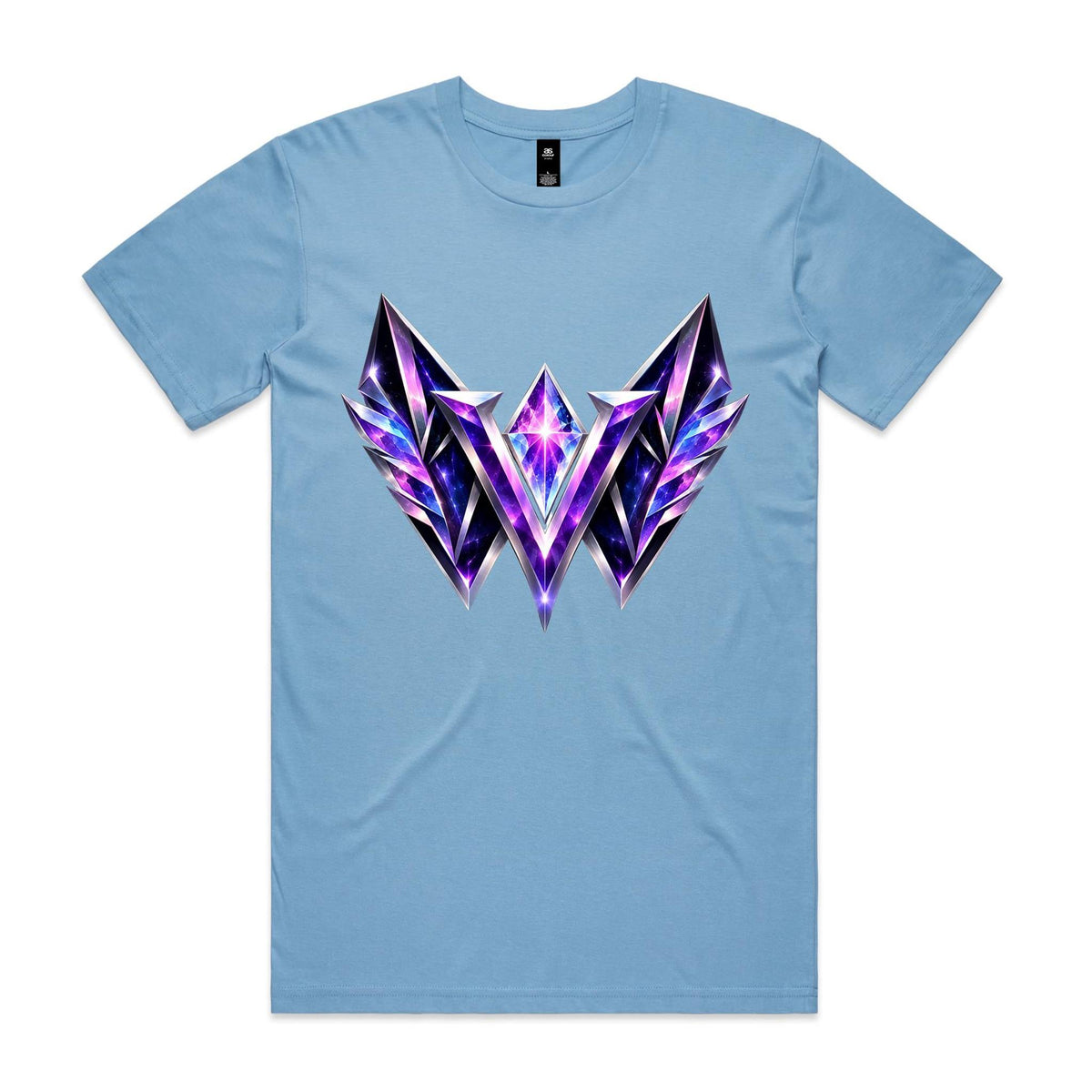 VUDU WULF VW Crystal Stamp tee, Carolina Blue: amethyst gem-cut VW mark