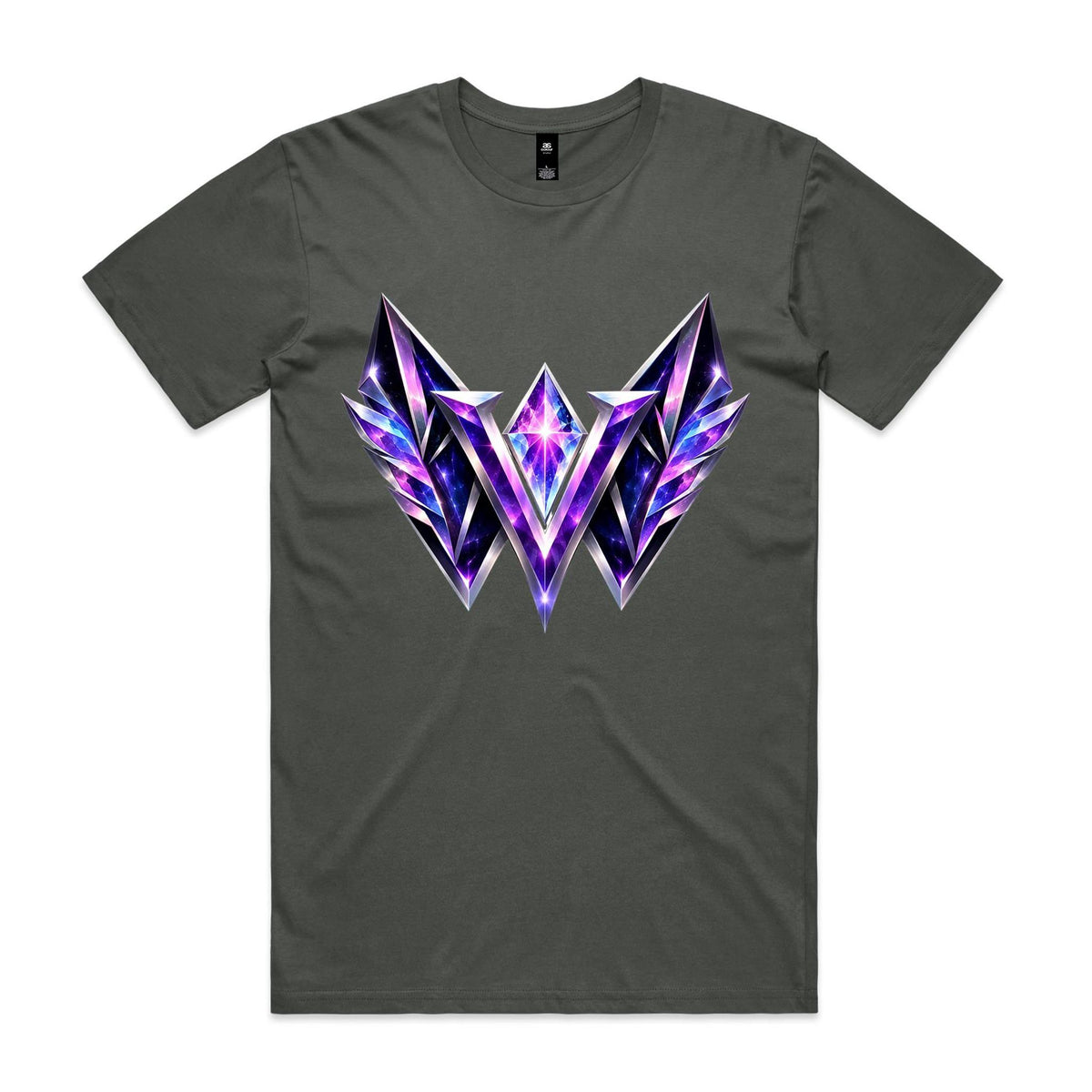VUDU WULF VW Crystal Stamp tee, Charcoal: amethyst gem-cut VW mark
